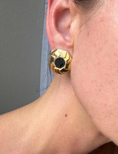 Load image into Gallery viewer, Vintage Gold Hexagon Stud Earrings with Black Center