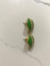 Load image into Gallery viewer, Vintage Jade Green Enamel Stud Earrings with Diamond Center Detail