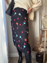 Load image into Gallery viewer, Vintage 90s 2000s Black Bright Floral Maxi Skirt Lined