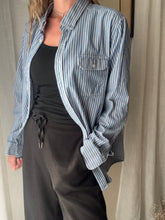 Load image into Gallery viewer, Vintage Oversized Cotton Blue White Striped Button Down