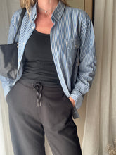 Load image into Gallery viewer, Vintage Oversized Cotton Blue White Striped Button Down