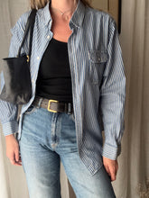 Load image into Gallery viewer, Vintage Oversized Cotton Blue White Striped Button Down