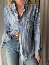 Load image into Gallery viewer, Vintage Oversized Cotton Blue White Striped Button Down