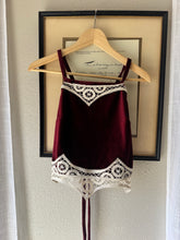 Load image into Gallery viewer, Vintage Upcycled Burgundy Maroon Velvet Square Neck Halter Tie Top Handmade
