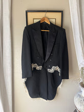 Load image into Gallery viewer, Vintage Upcycled Tuxedo Blazer Jacket with French Antique Lace Sourced from France