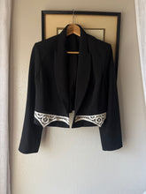Load image into Gallery viewer, Vintage Upcycled Black Cropped Blazer with French Vintage Lace Sourced from France
