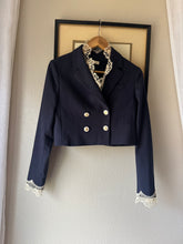 Load image into Gallery viewer, Vintage Upcycled Cropped Blazer with French Antique Lace Sourced from France