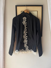 Load image into Gallery viewer, Vintage French Lace Upcycled Mandarin Collar Button Up with Removable Pleated Asymmetrical Skirt Panel