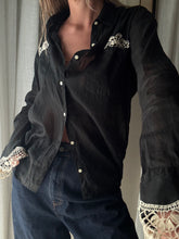 Load image into Gallery viewer, Upcycled Cotton Button Up with French Vintage Lace Sourced from France