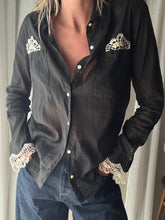 Load image into Gallery viewer, Upcycled Cotton Button Up with French Vintage Lace Sourced from France