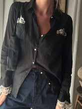 Load image into Gallery viewer, Upcycled Cotton Button Up with French Vintage Lace Sourced from France
