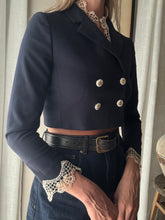 Load image into Gallery viewer, Vintage Upcycled Cropped Blazer with French Antique Lace Sourced from France