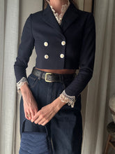 Load image into Gallery viewer, Vintage Upcycled Cropped Blazer with French Antique Lace Sourced from France