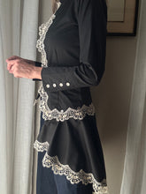 Load image into Gallery viewer, Vintage French Lace Upcycled Mandarin Collar Button Up with Removable Pleated Asymmetrical Skirt Panel