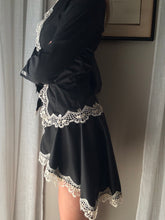 Load image into Gallery viewer, Vintage French Lace Upcycled Mandarin Collar Button Up with Removable Pleated Asymmetrical Skirt Panel