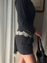 Load image into Gallery viewer, Vintage French Lace Upcycled Mandarin Collar Button Up with Removable Pleated Asymmetrical Skirt Panel