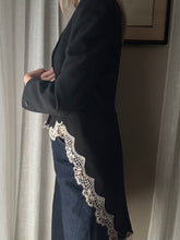 Load image into Gallery viewer, Vintage Upcycled Tuxedo Blazer Jacket with French Antique Lace Sourced from France