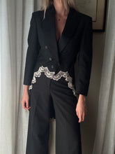 Load image into Gallery viewer, Vintage Upcycled Tuxedo Blazer Jacket with French Antique Lace Sourced from France