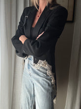 Load image into Gallery viewer, Vintage Upcycled Tuxedo Blazer Jacket with French Antique Lace Sourced from France