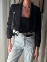 Load image into Gallery viewer, Vintage Upcycled Black Cropped Blazer with French Vintage Lace Sourced from France