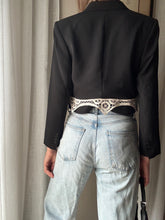 Load image into Gallery viewer, Vintage Upcycled Black Cropped Blazer with French Vintage Lace Sourced from France