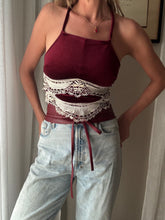 Load image into Gallery viewer, Vintage Upcycled Burgundy Maroon Velvet Square Neck Halter Tie Top Handmade