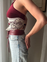 Load image into Gallery viewer, Vintage Upcycled Burgundy Maroon Velvet Square Neck Halter Tie Top Handmade