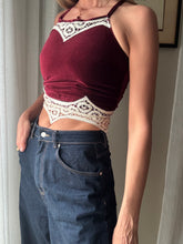 Load image into Gallery viewer, Vintage Upcycled Burgundy Maroon Velvet Square Neck Halter Tie Top Handmade