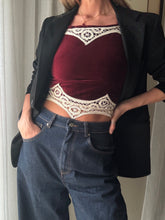 Load image into Gallery viewer, Vintage Upcycled Burgundy Maroon Velvet Square Neck Halter Tie Top Handmade