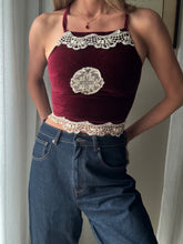 Load image into Gallery viewer, Vintage Upcycled Burgundy Maroon Velvet Square Neck Halter Tie Top Handmade