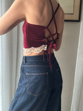 Load image into Gallery viewer, Vintage Upcycled Burgundy Maroon Velvet Square Neck Halter Tie Top Handmade