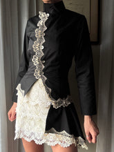 Load image into Gallery viewer, Vintage French Lace Upcycled Mandarin Collar Button Up with Removable Pleated Asymmetrical Skirt Panel