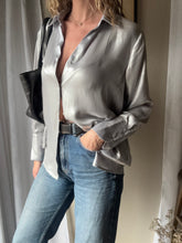 Load image into Gallery viewer, Vintage Y2K Silver Metallic Oversized Button Down Button Up Blouse