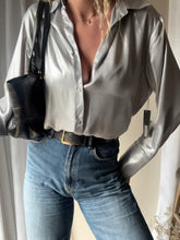 Load image into Gallery viewer, Vintage Y2K Silver Metallic Oversized Button Down Button Up Blouse