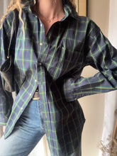 Load image into Gallery viewer, Vintage Ralph Lauren Polo Classic Dark Blue Green Yellow Plaid Cotton Very Oversized Collared Button Up