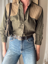 Load image into Gallery viewer, Vintage Olive Green Brown Cotton Button Up Safari Shirt