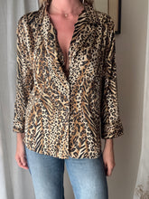 Load image into Gallery viewer, Vintage Leopard Animal Print Oversized Satin Collared Button Up