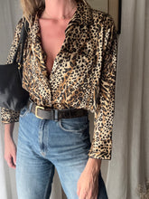 Load image into Gallery viewer, Vintage Leopard Animal Print Oversized Satin Collared Button Up