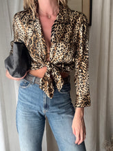 Load image into Gallery viewer, Vintage Leopard Animal Print Oversized Satin Collared Button Up