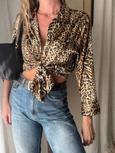 Load image into Gallery viewer, Vintage Leopard Animal Print Oversized Satin Collared Button Up