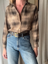 Load image into Gallery viewer, Vintage Lightweight Brown Plaid Button Up Blouse