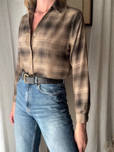 Load image into Gallery viewer, Vintage Lightweight Brown Plaid Button Up Blouse