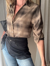 Load image into Gallery viewer, Vintage Lightweight Brown Plaid Button Up Blouse