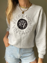 Load image into Gallery viewer, Upcycled Vintage Light Grey Long Sleeve Sweatshirt Black Keep Earth Vintage Logo