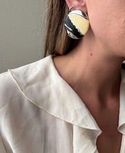 Load image into Gallery viewer, Vintage 80s 90s Large Circle Cream Black Silver Abstract Enamel Statement Earrings