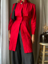 Load image into Gallery viewer, Vintage Red Coat Dress: Fitted Mandarin Collar, Made in USA