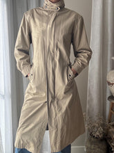 Load image into Gallery viewer, Vintage Beige Cotton Trench Coat High Neck with Hideable Hood and Removable Wool Liner