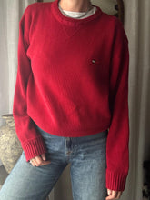 Load image into Gallery viewer, Vintage Tommy Hilfiger Cotton Red Ribbed Knit Oversized Pullover Sweater Logo Embroidery
