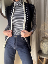 Load image into Gallery viewer, Vintage Black and White Hand Knit Long Open Sweater Vest
