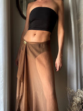 Load image into Gallery viewer, Vintage Semi Chocolate Brown Scarf Wrap Skirt with Subtle Rhinestone Crystals NWT